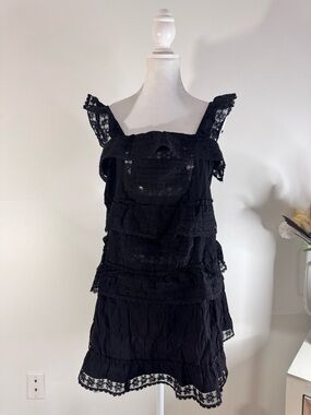 Gacaky Boho Tiered Lace Ruffle Dress Black Size S NWT